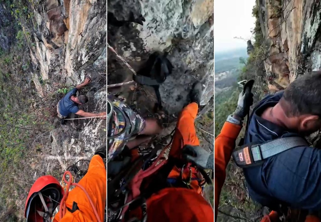 Turista que ficou preso em penhasco após escorregar em serra relata momentos de apreensão; VÍDEO